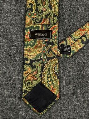Rubinacci Silk Tie Mens One Size Green Floral Paisley Made In Italy Necktie